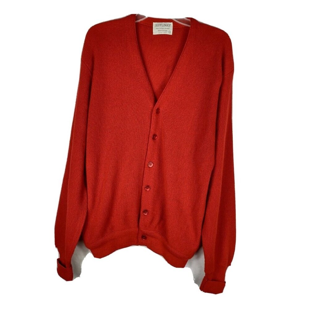 Lord Jeff JEFFLINKS Large Red Cardigan Sweater Golf Grandpa V Neck Vintage USA